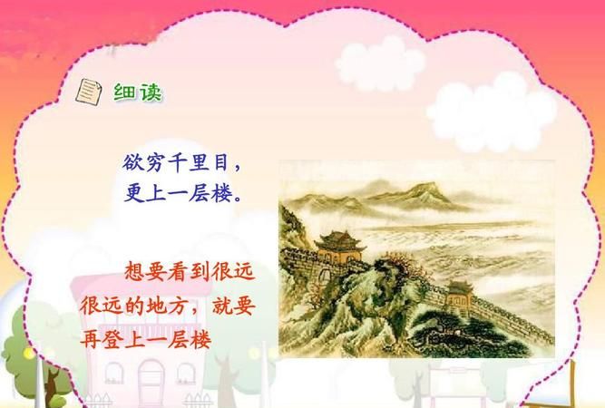 “欲穷千里目，更上一层楼”写了诗人的所想，道出了什么人生哲理你怎么理解