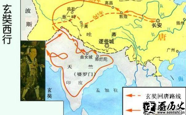 玄奘西行路线图