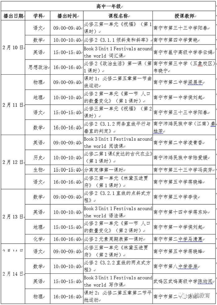 赶紧收藏！广西中小学“空中课堂”课表（2.10—2.14）