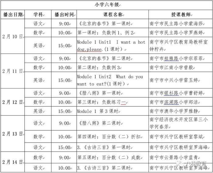赶紧收藏！广西中小学“空中课堂”课表（2.10—2.14）