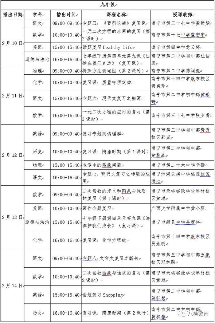 赶紧收藏！广西中小学“空中课堂”课表（2.10—2.14）