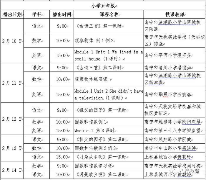 赶紧收藏！广西中小学“空中课堂”课表（2.10—2.14）