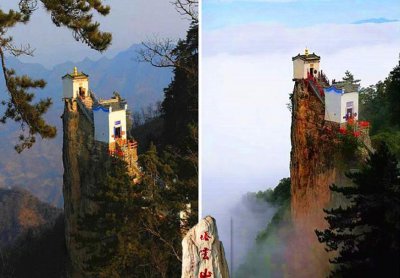​最险峻道观！建在1665米悬崖上，靠４根石条屹立500年不倒