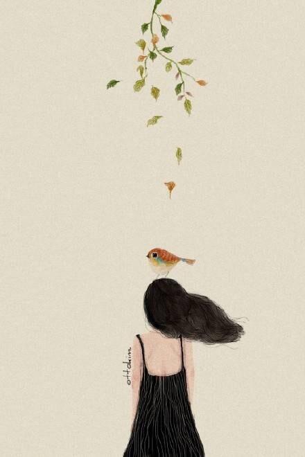 温暖清新的背影女孩,插画师 ottokim 的治愈系手绘插画作品