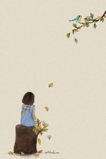 温暖清新的背影女孩,插画师 ottokim 的治愈系手绘插画作品