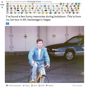​歌手Rick Astley分享1989年骑车老照片 喜获Reddit网友42万+点赞