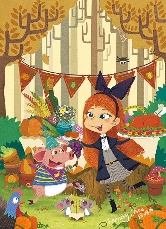 色彩丰富，形象可爱，一组超好看的森系插画作品